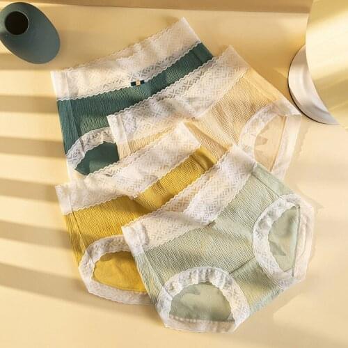 Wasteheart New Blue Green Women Fashion Cotton Bottom Lace Bow Mid Waist Women Panties Underwear Lingerie Briefs Underpants