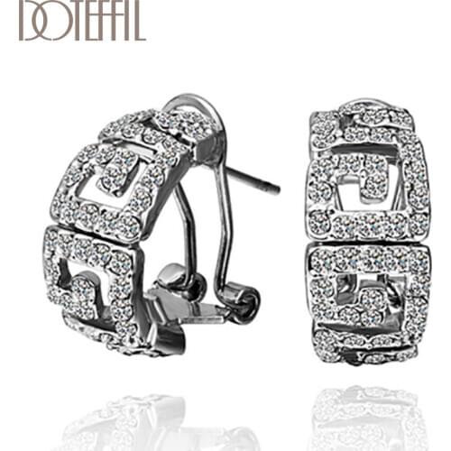 DOTEFFIL 925 Sterling Silver/18K Gold AAA Zircon Four Squares Charm Earrings Women Fashion Jewelry Wedding Party Gift