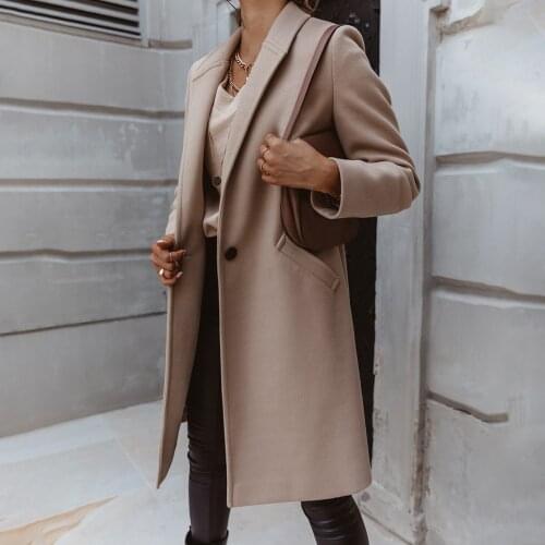 Winter Women Elegant Wool Blend Coat Fashion Turn-down Collar Long Coats Vintage Single Breasted Woolen Overcoat Outwear