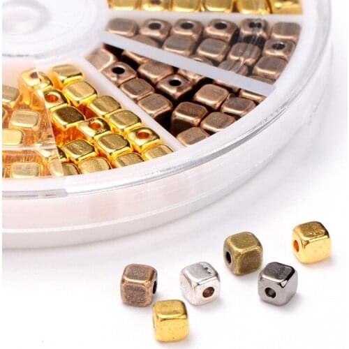 4x4x4mm 1 Box 6 Color Tibetan Alloy Cube Spacer Beads Antique Golden For DIY Jewelry Making Handicrafts Supplies