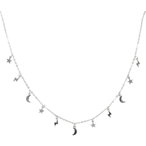 2 Colors Boho Style Vintage Star Map Moon Pendant Necklaces For Women Jewelry 100% Real 925 Sterling Silver