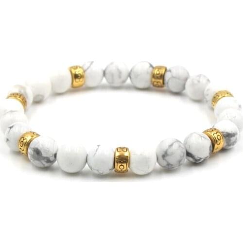 8mm km34 gold ball black stone volcanic lava nature black stone white Howlite agate Onyx Bracelet Reiki Chakra Fashion