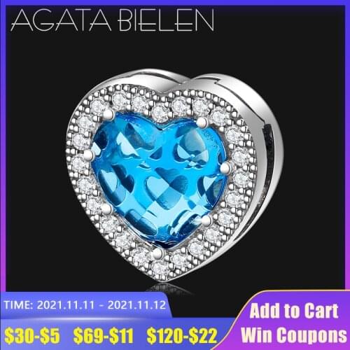925 Sterling Silver Heart shape Blue zircon Clips beads charms Fit Original reflexions Bracelet Charms Jewelry making