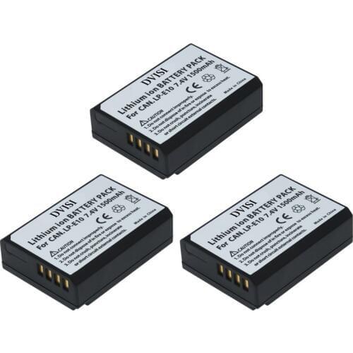 3Pc 1.5Ah LP-E10 LP E10 LPE10 Rechargeable Battery for Canon EOS Rebel T3 T5 T6 Kiss X50 Kiss X70 EOS 1100D EOS 1200D EOS 1300D