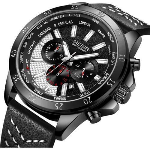 MEGIR Mens Watch Fashion Sport Quartz Watch Men Wristwatch Mens Clock Top Brand Luxury Leather Watches Men Relogio Masculino