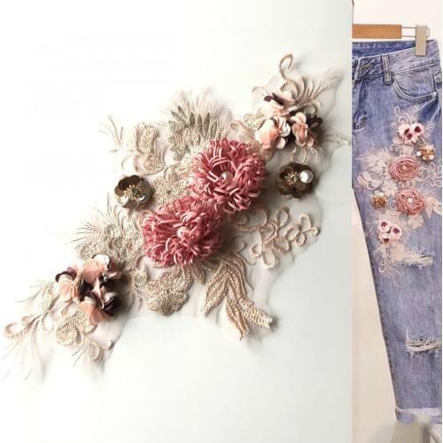 Color embroidery handmade flowers DIY jeans skirt with cloth patch stickers personalized decorative embroidered stickers
