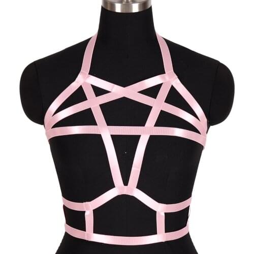 Halloween Rave Pentagram Exotic Accessories Sexy Lingerie Fetish Bondage Tops Cage Bra Harness Women Underwear Gothic Style