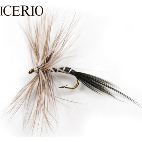 ICERIO 8PCS Grey Mosquito Fly Zebra Dry Flies Trout Fly Fishing Lures #12