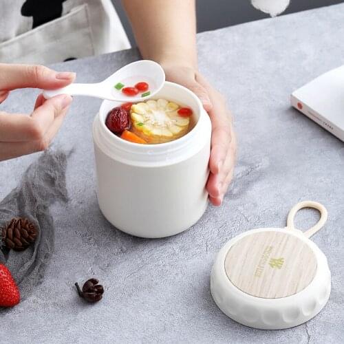 Ins-Style Double-layer Plastic Water Cup with Handle Stainless Steel Liner Sealed Soup Cup Milk Cup Microwave Breakfast Cup