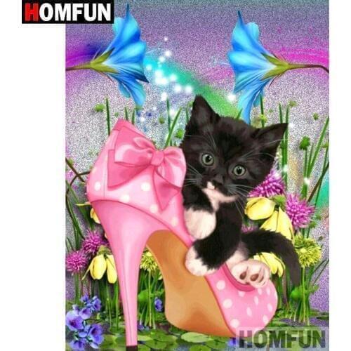 HOMFUN Full Square/Round Drill 5D DIY Diamond Painting "Cat shoes" Embroidery Cross Stitch 5D Home Decor Gift A07347