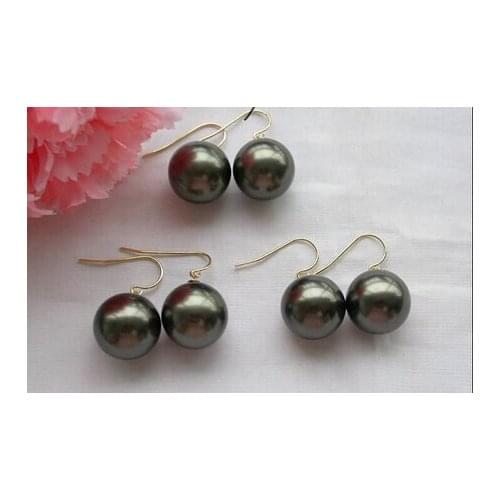 Wholesale Set 3pair 16mm Round Black South Sea Shell Pearl Earring Lovely Fine Nobility Ladys Womens Earrings