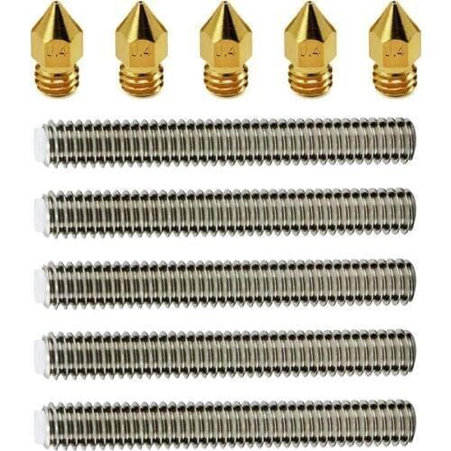 5pcs Brass Extruder Nozzle Print Heads +5pcs M6 30mm Stainless Steel Nozzle Throat For Anet A8 Mk8 Reprap For 3D Printers Parts