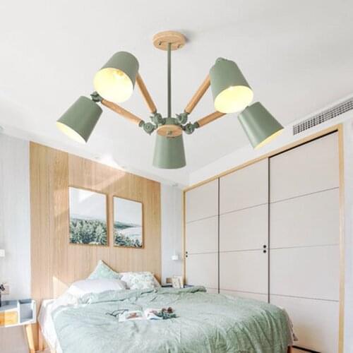 Macaron LED Chandeliers For Living Room Bedroom Kids room Wooden Chandelier candelabro Indoor Hanging Lamp lampadario led