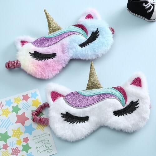 Sequins Cute Unicorn Eye Mask Colorful Fur Sleeping Eye Band For Women Winter Travel Cute Soft Animal Eye Cover Blindfold