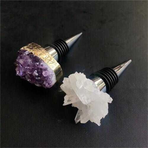 Natural quartz folk crafts amethyst cluster wine stopper crystals healing stones home decoration