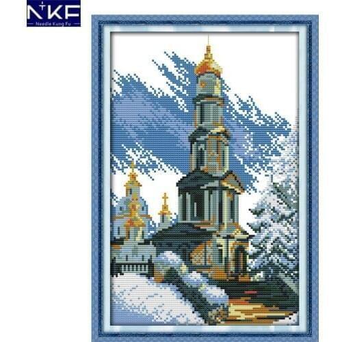 NKF Sky city scenery style needlework embroidery kits modern designs Chinese beautiful cross stitch patterns for home decoration