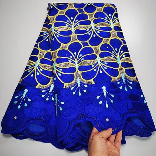 New Blue French 100% Cotton Embroidered Swiss voile Lace in switzerland Beautiful African Net Cotton Lace Fabrics 5 Yards A2249