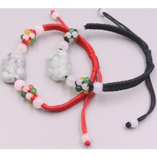 New Arrival Natural Jadeite Pixiu 12x21mm with Red / Black Cord Bracelet 6.3inch Women Best Gift