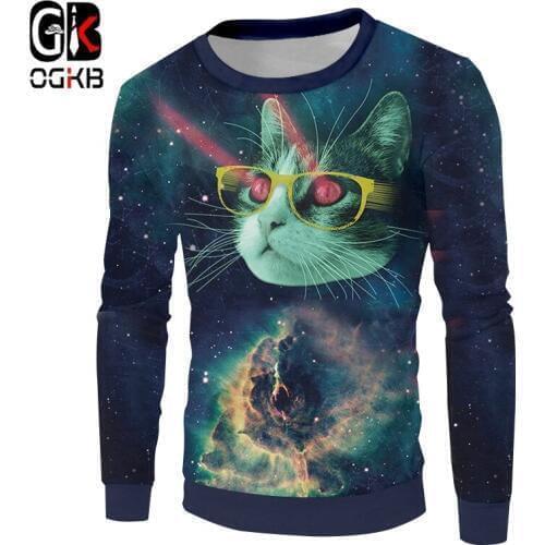 OGKB Sweatshirts Madam New 3D Printing Starry sky cat Hip Hop Plus Size 6XL Tops Tees Spring Sweatshirts Dropship Suppliers