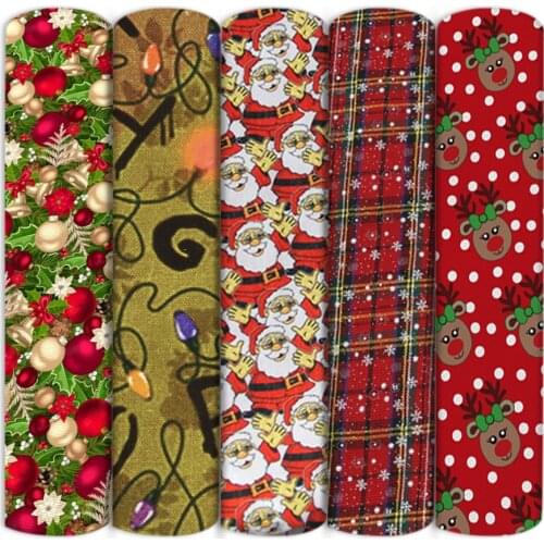 Deer Christmas Tree Santa Claus polyester Cotton Sewing Quilting Fabrics Needlework Material DIY Handmade Cloth,1Yc12994