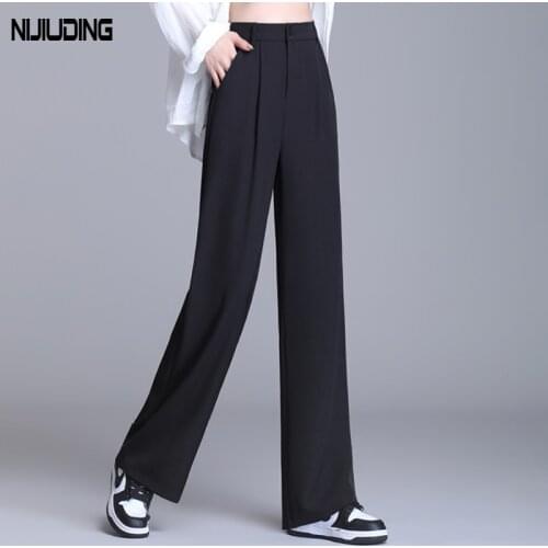 Casual High Waist Loose Straight Pant for Women Autumn Loose Female Floor-Length Suits Wide Leg Pants Office Ladies Trousers New