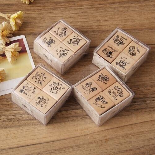 4 pcs/lot Music food book decoration stamp wooden rubber English stamps for scrapbooking stationery DIY craft standard seal