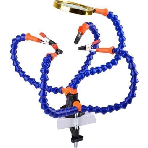 Bench Vise Table Clamp Soldering Station With 5Pc Flexible Arms Soldering Iron Holder Pcb Welding Repair Third Hand Tool