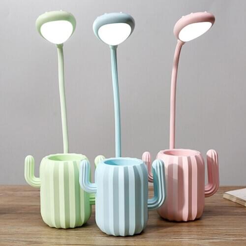 Cactus Shape Folding USB Rechargeable LED Desk Lamp Pen Storage Holder Lightstudent desk eye protection rechargeable reading lam