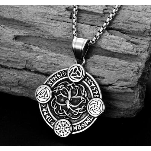 Trend Men Women Viking Amulet Pendant Odin Triangle Sign Rune Runa Pattern Tree of Life Pendant Necklace wholesale Jewelry gifts
