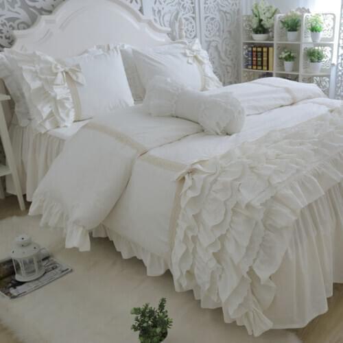 Amazing luxury bedding set cake layers embroidery ruffle lace duvet cover bed sheet bedspread princess bed bow pillowcase HM-01S