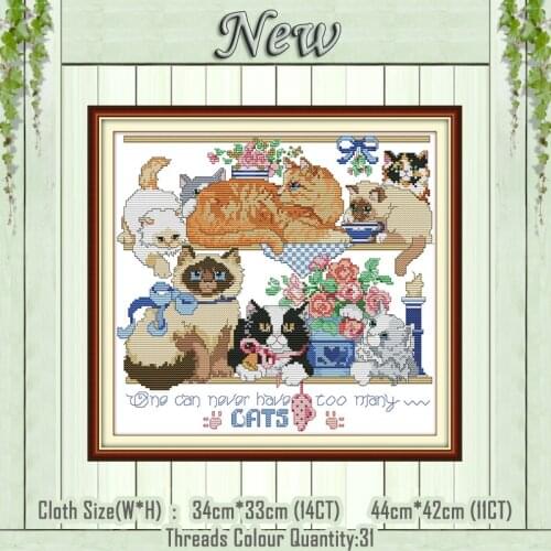 Eight kittens cats cartoon diy painting counted printed on the canvas DMC 11CT 14CT kits Cross Stitch embroidery needlework Sets