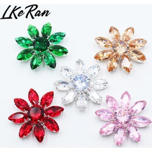 High quality 3Pcs 30mm Flower Zircon Diamond Buttons Wedding Hair Bow Germent Center Rhinestone DIY Sewing Accessories Handcraft