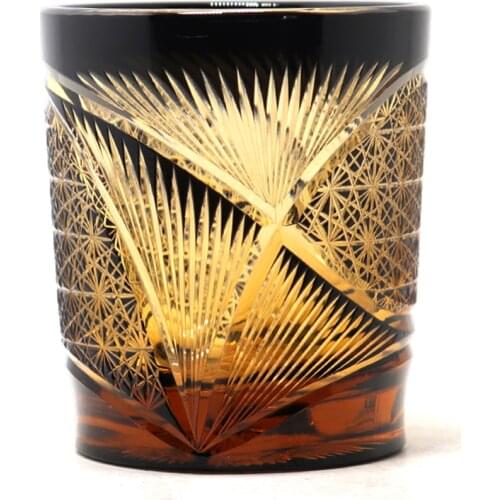 Japanese Popular Edo Kiriko Multi-Color Drinking Glass 9 Ounces Amber Red Crystal Whisky Glass Scotch Glasses