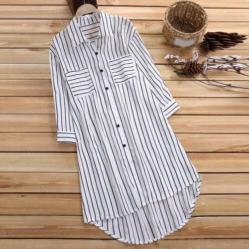 Womens Stripe Print Casual Shirt Turn-Down Collar Blouses Tops Chemise Femme Fashion Loose Ladies Shirts рубашка женская