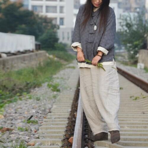 Women Cotton Linen Jacquard Jacket Coat Tops Female Loose Chinese Style Autumn Spring Outerwear Coat 2020 Ladies Coat