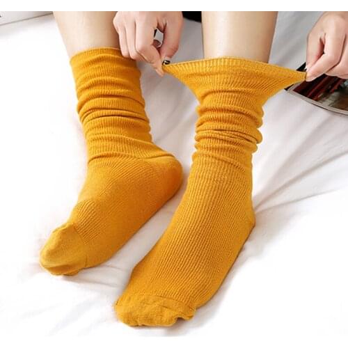 Q Autumn Winter Cotton Thin Socks For Women Solid Color Retro Long Sock Fashion Short Boots Socks Female Sox
