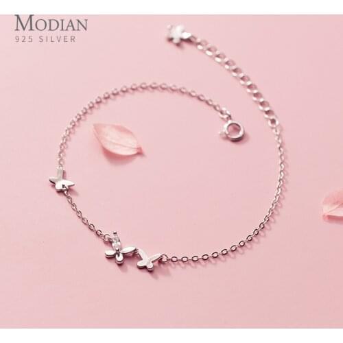 Modian New 925 Sterling Silver Clear CZ Butterfly Minimalist Chain Bracelet for Women Girl Original Bangle Fashion Fine Jewelry