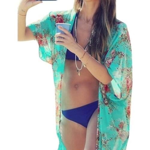 Women Casual Vintage Kimono Cardigan Ladies Summer Long Cover Up Chiffon Kimono Loose Floral Print Tassel Blouse Tops