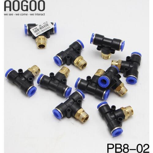 10 Pcs/Lot PB8-02 8mm thread 1/4" Wholesale T-Type Equal Pass Pneumatic Fittings Tube