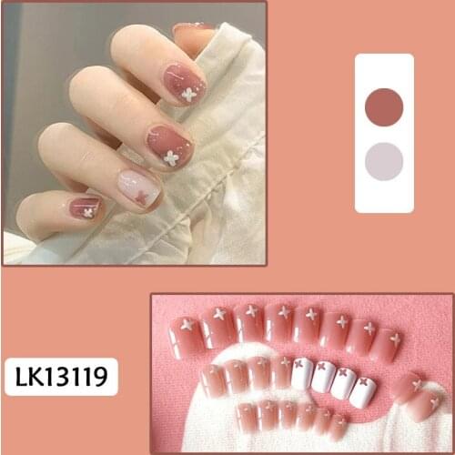 24Pcs French Simple Wear Fake Nails Nude Purple Designs Press On Finished Patch Full Cover Mid-length Size False Nails With Glue
