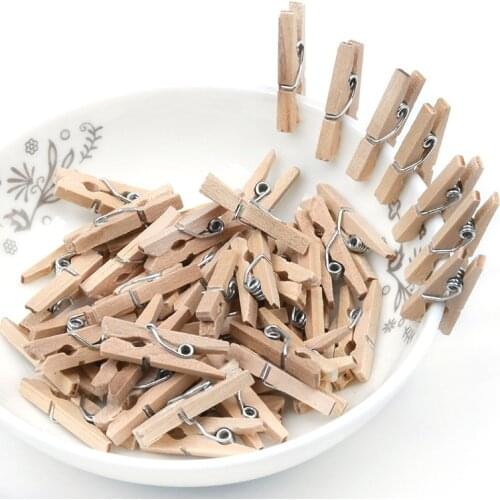 25/50/75PCS Mini wooden clip clothes photo wall color decoration clip book storage note holder clothing Natural woodenn clamp