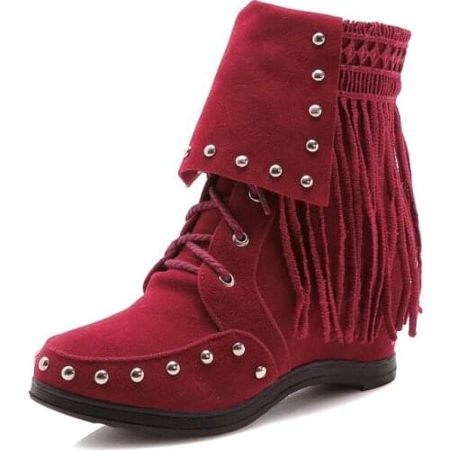 Big Size 9 10 11 12 boots women shoes ankle boots for women ladies boots shoes woman winter Willow fringe cross band