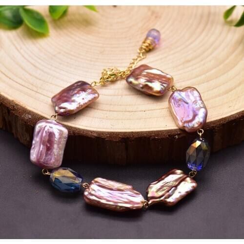 Natural Freshwater Large Baroque Purple Pearl Bracelet For Women Girls Party Fashion Jewelry Chain Bangle Tassel Fine Jewellery