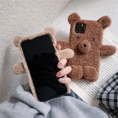 Furry Plush Teddy Bear Warm Case For Huawei P20 Lite P30 P40 Pro E Mate 10 20 Honor 7S 7X 7A 8A 8S 8X 9A 9S 9X 9C Cover