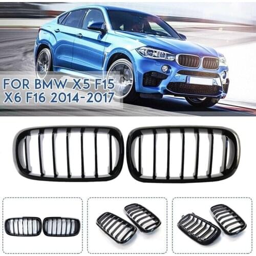 For-BMW X5 F15 X6 F16 X5M X6M 2014-2017 Front Hood Bumper Kidney Grill Gloss Black Single Slats Grille