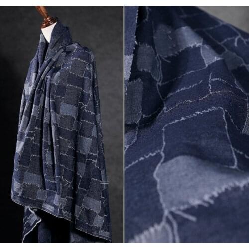 Denim dark blue small squares wear-resistant tassel coat fabric