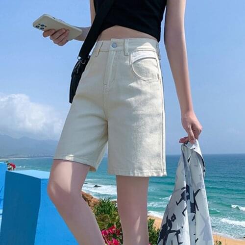 GLODTAOS Loose Shorts Female Summer Casual High Waist Vintage Splice Denim Jeans Shorts Harajuk Plus Size Wash Short Pants Mujer