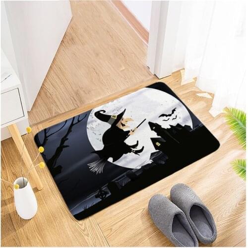 Halloween Doormat Blanket Flannel Printing Door Mat Kitchen Bathroom Absorbent Non-slip Carpet Pumpkin Ghost Floor Pad Rug 2021