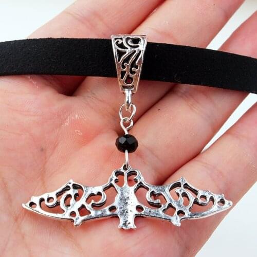 Gothic Evil Bat Black Velvet Rope Necklaces For Women Retro Crystal Punk Totem Wizard Choker Chains Jewelry Wholesale VGN040