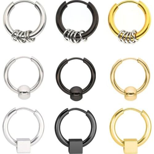 Classic Stainless Steel Stud Earrings Small Circle Round Square Beaded Charms For Women Men Punk Ear Jewelry Gifts